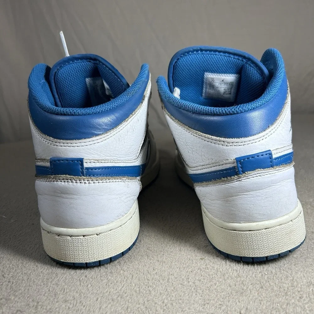 Nike Air Jordan 1 Mid SE GS Industrial Blue Shoes 7Y White FN7432-141
